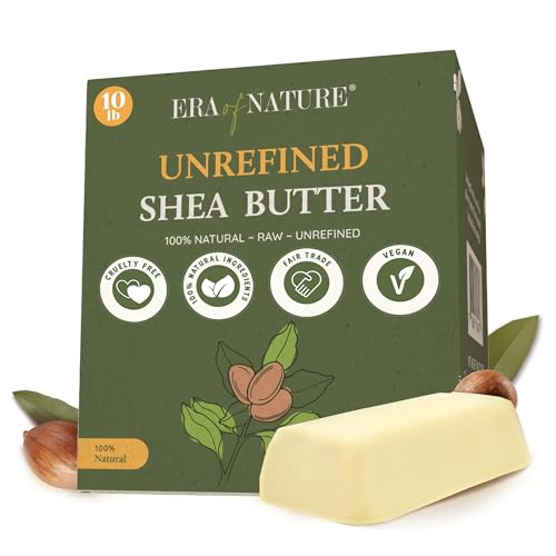 era of nature Organic Unrefined Raw African Ivory White Shea Butter 16oz - Moisturizing Raw Shea Butter Bar for Skin & Hair DIY Lip Balm Base Cream Soap & Lotion Making Supplies Kit Skincare