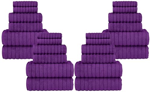 Image of Elegant Comfort 100% Turkish Cotton Corduroy Ribbed Luxury 6-Piece Set, Premium Feel - Quick Dry, Highly Absorbent, Contains 2 Bath Towels, 2 Hand Towels, and Two Washcloths, Purple (Pack of 4)