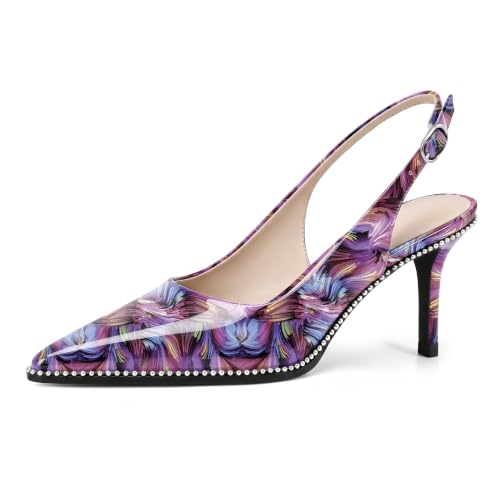 Image of YODEKS Slingback Heels for Women Pointy Toe Beaded Heels Close Toe Kitten Heel Pumps 2.5 Inch Stiletto Pumps Wedding Party Dressy Shoes