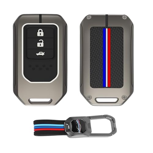 Image of KINGSWAY Honda Car Key Cover and Keychain Perfect Shape and Compatible with 3 Buttons Smart Key of All Honda Cars, Remote Key Shell, Key Case, Car Key Chain Cover, 360 Protection, Gunmetal Grey