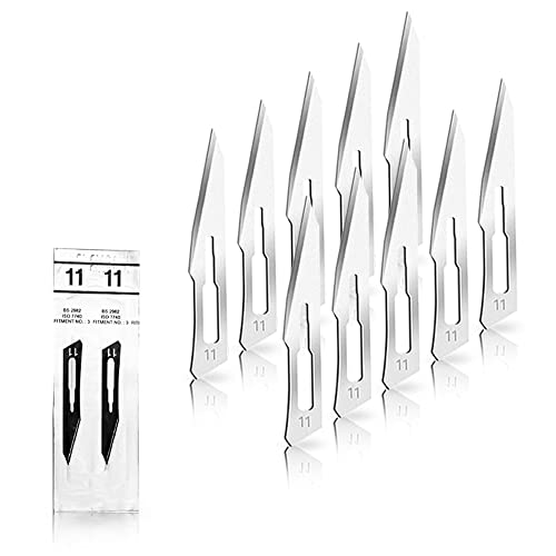 Lot de 10 lames de scalpel - Lames bistouri N° 11 - Lame chirurgicale stérile fabriquée en acier au carbone pour Manche de scalpel n°3 - emballés individuellement dans stérile