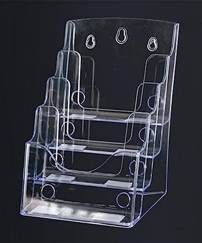カタログスタンド アクリル製 透明 A4/A5/A6縦型 マガジンラック 雑誌ラック チラシスタンド ハガキホルダー 卓上 広告スタンド 1-4段ラック 幅23cm奥行12cm高さ26.8cm 店舗 展示会 販促 オフィス 机上用品 業務用 (A5,4)