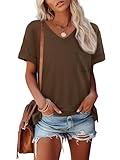 ATHMILE Short Sleeve Shirts for Women 2025 Valentines Day Shirts Summer Casual T Shirts Brown Beach