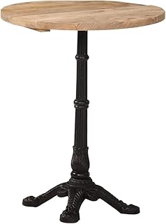24" Round Bistro Dining Table, Solid Rough Mango Wood & Cast-Iron Industrial Small Dining Kitchen Table for Living Room Home Bar Cafe, 23.6" x 29.9", Brown