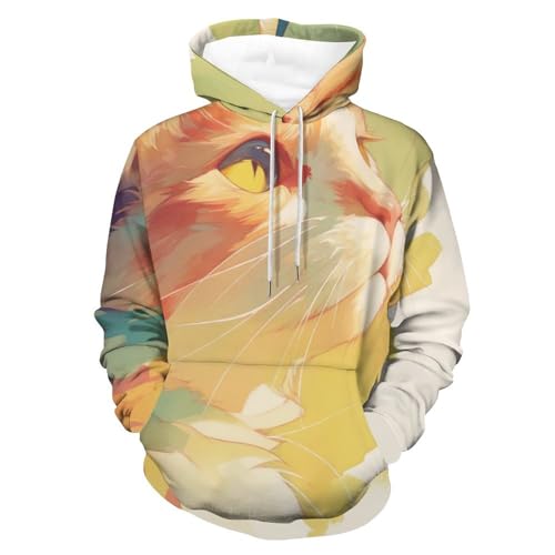 Sweat à capuche chat jaune aquarelle parfait pour vos week-ends cocooning en taille S