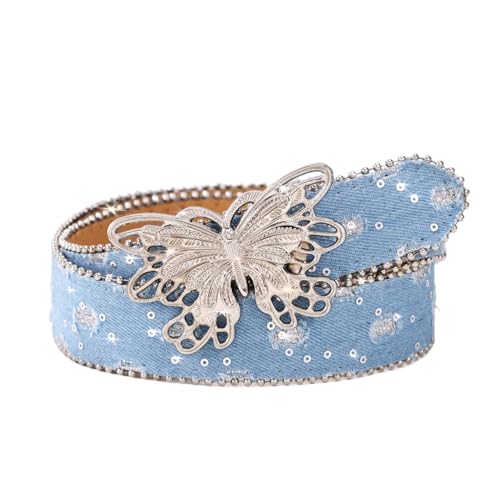 Image of Ursumy Women Denim Waist Belt Blue Jean Belt Butterfly Waist Belt Y2K Belt for Jeans Pants Ladies Cowgirls Cowboys Belt