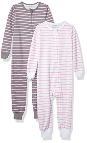 Hanes unisex baby Ultimate Zippin 2 Pack Sleep and Play Suits Layette Set, Grey/Pink Stripe, 6-12 Months US