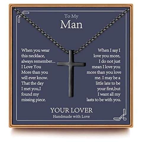 IEFSHINY Husband Gifts for Husband, Husband Gifts Black Cross Necklace for Men Christmas Birthday Anniversary Valentines Day Gifts for Men Husband Boyfriend Husband Gifts from Wife Jewelry Gifts Cover