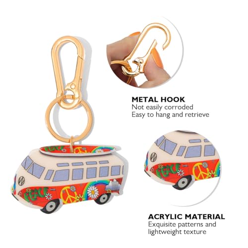 Car Shape Bag Charm Keychain - Colorful LOVE Design Acrylic Purse Accessory with Gold Lobster Clasp (Unisex)