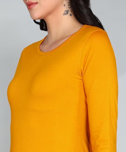 Image of FLEXIMAA Women's Cotton Plain Round Neck 3 /4 Sleeve Long Top