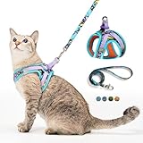 Cat Harness and Leash Set, Step-in Escape Proof Adjustable Vest Harness for Small Medium Large Cats, Lightweight Soft Breathable Reflective Kitten Harness for Walking Travel, Camping(Butterfly, M)