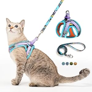 Cat Harness and Leash Set, Step-in Escape Proof Adjustable Vest Harness for Small Medium Large Cats, Lightweight Soft Breathable Reflective Kitten Harness for Walking Travel, Camping(Blue, S)