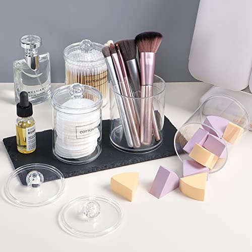 4 Pack Qtip Holder Dispenser - 10Oz, 12Oz Clear Plastic Apothecary Jars Set - Restroom Bathroom Makeup Organizers Containers For Floss, Cotton Ball, Cotton Swab, Cotton Round Pads, Hair Ties, Bath Salt #TOP6