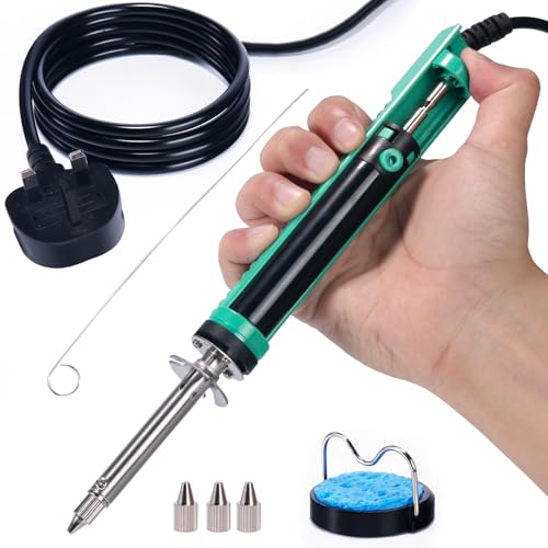 YIHUA 929D-V Electric Vacuum Desoldering Iron Soldering iron Kit Solder Sucker Desoldering Pump with Shorter Charging Handle and Desoldering Nozzles 1mm 1.2mm 2mm for Through-Hole Desoldering(UK PLUG)
