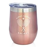 Causing A Racket - Wine Tumbler Glass with Sliding Lid - Stainless Steel Insulated Mug - Funny Tennis Themed Decor and Gifts for Men & Women - Rose Gold