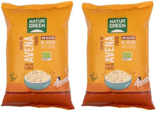 NaturGreen Copos de Avena Finos Sin Gluten BIO, Sin Lactosa, Producto Ecológico, 1 Kg (Paquete de 2)