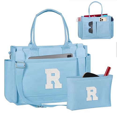 Image of Birthday Gifts for Women, Initial Tote Bag with Makeup Bag | Teen Girl Gifts Trendy Stuff, Back to Campus