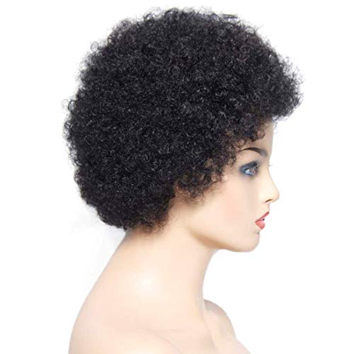 Afro Human Hair Wig for Women Natural Kinky Curly Short Hair for African American Hair Replacement Natural Color Fluffy (6 Inch - Image 4