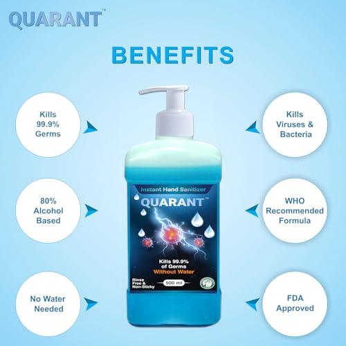 Image of QUARANT 80% Alcohol Based Instant Hand Sanitizer Pump, Kills 99.9% Germs, WHO Recommended Formula & FDA Approved, 500 ML (Pack of 1 Bottle)