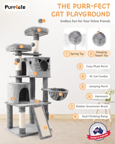 Torre multi-nivel para gatos grande 66in gris claro miniatura 3