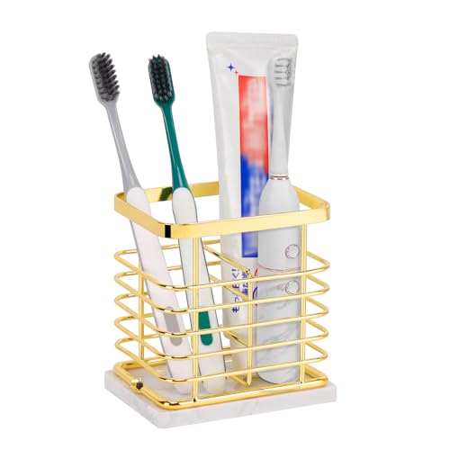 HarJue Metal Toothbrush & Toothpaste Holder with Marble Base