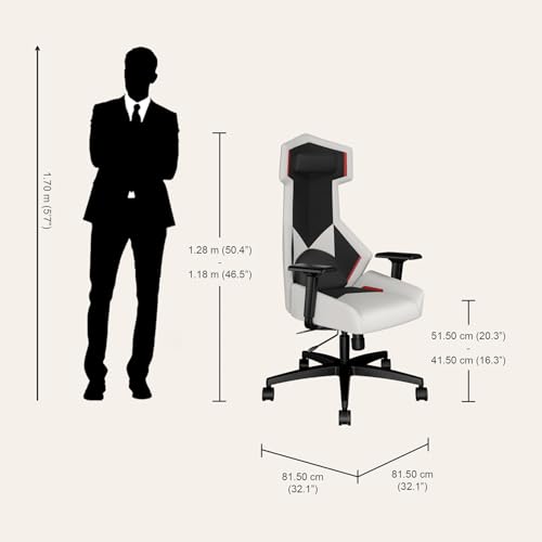 Image of Interio by Godrej Venox High Back Synthetic Leather Ergonomic Gaming Chair (White) 1-Year Warranty, 3D Armrest, Magnetic Lumbar and Headrest Adjustable