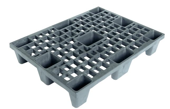 Pallet Plastica Riciclata 600x800x140mm - 5 Piedi, Portata 500kg Dinamica, Forato, Grigio/Nero - Foto 10