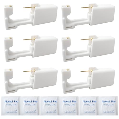KOGUNXU 6Pcs Ear Piercing Gu-n, Safety Portable Household Ear Piercing Kit, Disposable Ear Nail Gu-n Unit Tool-Gold Peas