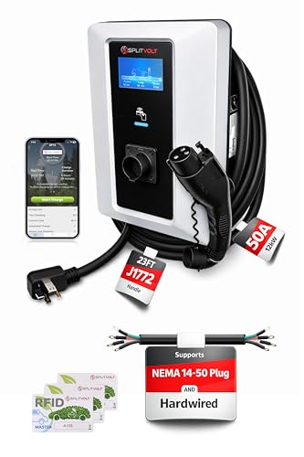 Splitvolt Level 2 Smart EV Charging Station - Connected, Adjustable 12kW, Display, Scheduling, RFID, NEMA 14-50, J1772, OCPP Compatible, Outdoor Rated, 23ft
