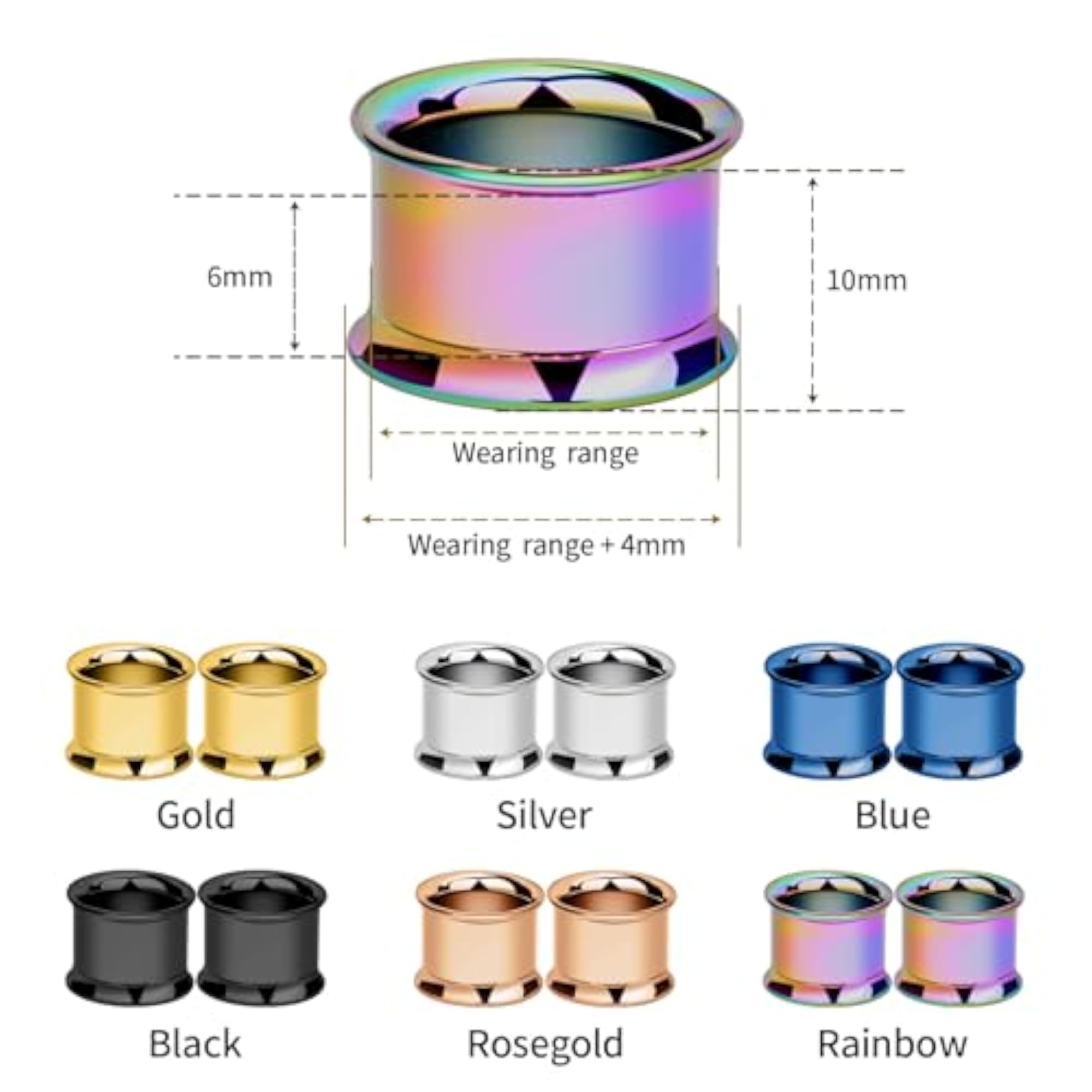 Colorful Stainless Steel Screwed Double Flared Ear Tunnels
