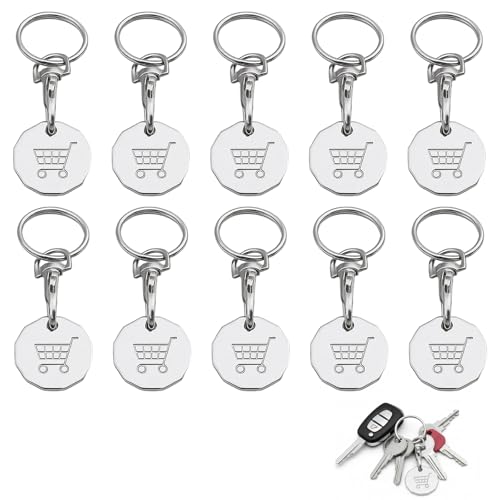 DtgEcd Trolley Token, Shopping Trolley Coin, 10-Pack Stainless Steel Keychain Trolly Tokens UK, Pound Coin Trolley Token, 7.5 x 2.3 cm
