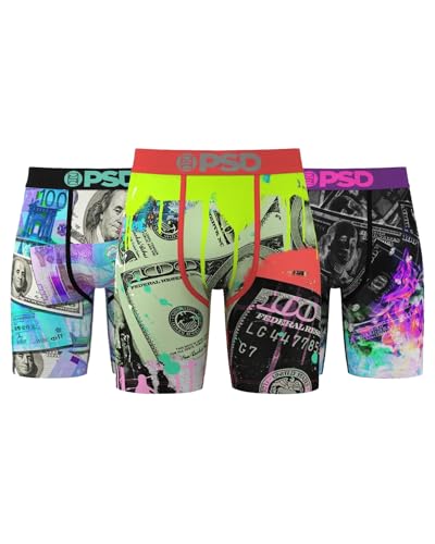 PSD Men's Boxer Briefs - Money Hype 3 Pack, 7 Inch Inseam, Stretchy Moisture-Wicking Boxer Briefs for Men Pack, Small