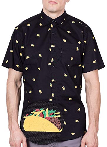 Visive Hawaiian Shirt for Mens Short Sleeve Black Taco Button Up Down Casual Shirts Large