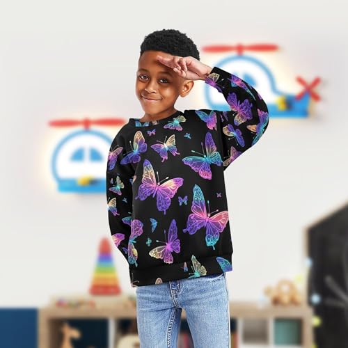 JUNZAN Rainbow Butterflies Black Kids Girls Sweatshirts Hoodies Crewneck Outerwear for Kids Athletic 4T4