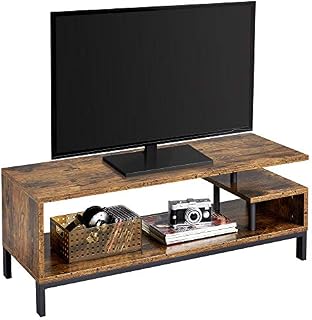 Yaheetech Industrial TV Table, Wood Elegant TV Cabinet Stand with Storage Shelf and Metal Frame for Living Room Home Entertainment Center, Rustic Brown