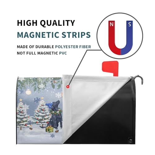 Image of Winter Dog Magnetic Mailbox Cover, 25.5x21 Inch Christmas Puppy Tree Snowman Decorative Waterproof Mailbox Wrap Letter Post Cover Large Size for Garden Yard Outdoor Season Outside