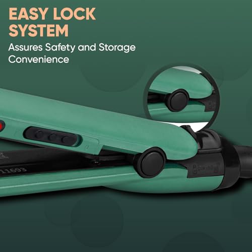 Vega Salon Smooth Hair Straightener for Women with Ceramic Coated Plates, Quick Heatup & Travel Friendly, Travel Lock, Suitable for All Hair Types, 1 Year Warranty, Green (VHSH-42)