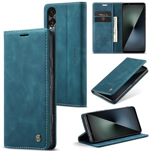 Phernykas Funda para Sony Xperia 1 VII Libro Case, Cierre Magnético Función Soporte Bloqueo RFID Proteccion Flip Wallet Carcasa Móvil para Sony Xperia 1 VII Funda, Azul Verde
