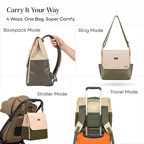 Image of Loopie Diaper Bag for Mothers for Travel, Backpack Sling & Tote, 30L, Olive