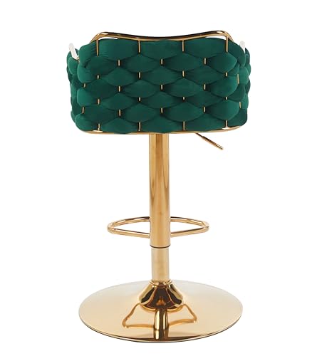 Image of Creative Modern Glam Adjustable Bar Stool, Navy Green Velvet, Gold Frame, Tufted Design, Curved Back, Swivel Base (Pack of 2)