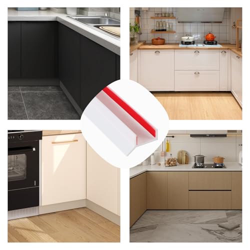 SWAWIS 1.7cmx3m Sockelprofil Sockelblendenprofil Weiß, Abdichtungsprofil für Küchensockel Silikon, Sockelleiste Küche für 15mm 16mm 17mm Holzstärke, Wind- und Staubdicht