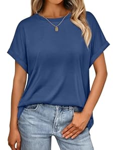 Cuptacc Tee Shirt Femme Col Rond Basiques T Shirt Manche Courte Ample Top Femme Ete Bleu Moyen M 40-42