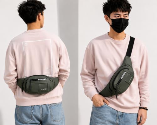 Image of Waist Bag for Man & Woman | Travel Handy Hiking Running Pouch with Zipper | Adjustable Strap Fanny Pack for Documents Money Card Phone Earphone (Green)