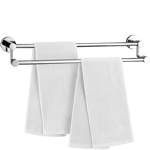 Image of Zureni Towel Rod for Bathroom Wall Mount 304 Grade Stainless Steel Double Rail Hanger Multipurpose Stand Bathroom Accessories Home Kitchen Washroom (Pack of 1, Silver, 1029)