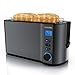Arendo - Toaster Edelstahl Langschlitz 4 Scheiben - Doppelwandgehäuse - Integrierter Brötchenhalter - Bräunungsgrade 1-6 - Brotzentrierung – automatisch Abschaltung – Display mit Restzeitanzeige