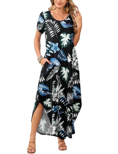 Image of JollieLovin Womens Plus Size Casual Summer Maxi Long Dress Short Sleeve T-Shirt Loose Sun Dress(L-5X)