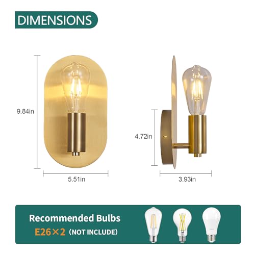 Image of Modern Wall Sconces Set of Two Mid-Century Sconces Wall Lighting 6W Stainless Steel Oval Decor Gold Wall Lamps for Bedrooms Living Room Bathroom Corridor