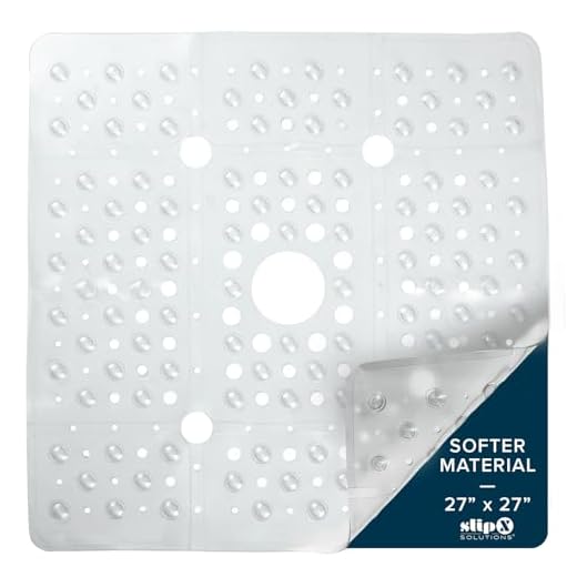 SlipX Solutions Extra Large Square Shower Mat, 27 x 27 Inches, Provides More Coverage & Non-Slip Traction (100 Suction Cups, Great Drainage, Clear)
