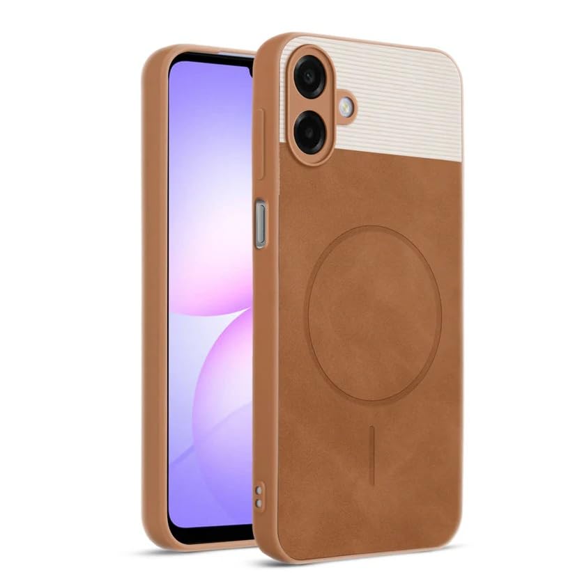Image of Bintage CASE Dual-Leather Mac Safe Design Phone Case| Soft Touch Finish | Full Camera Protectection Back Cover Compatible for Samsung M07 / F07 / A07 LTE - White & Nut Brown