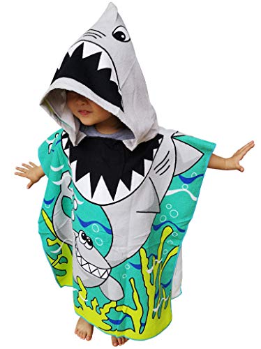Athaelay Lightweight Hooded Beach Towel For Kids Boys And Girls, Toddlers Bath/Pool/Swim Poncho Cover-Ups Swimwear (Great White Shark) #TOP13